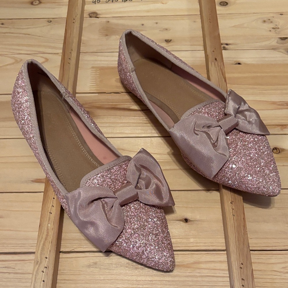 ASOS Sparkling Pink Glitter Bow Loafers